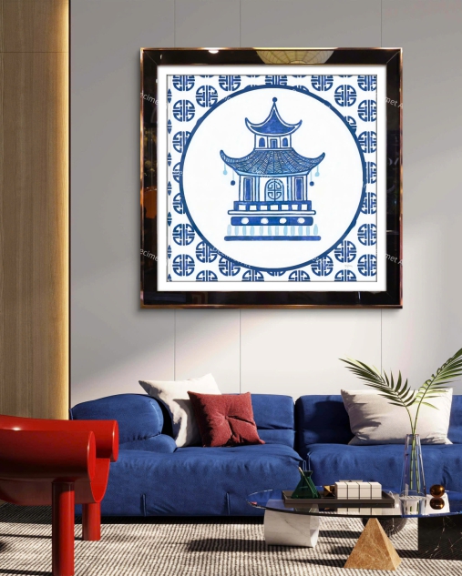 Tranh Khung Gương Sắc Lam Men Ngọc 02